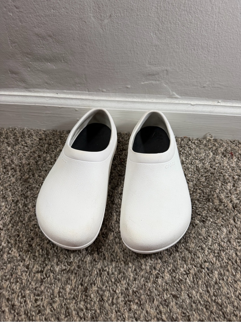 CROCS Classic White Slip-On Clogs with Black Insole